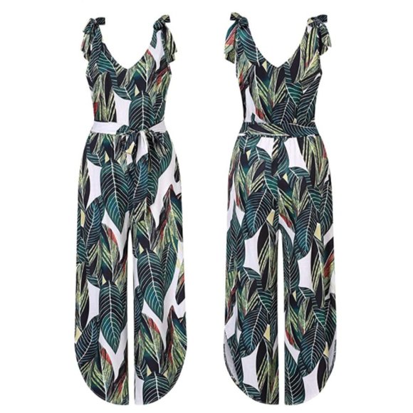 NWT Banana Tropical Tie Waist Wide Leg Jumpsuit - Picture 7 of 8